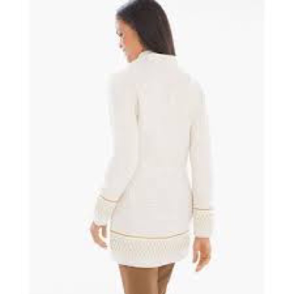 CHICOS Tweed Textured Embellished Trim Tunic Length Jacket Size 2 Large - Picture 2 of 11